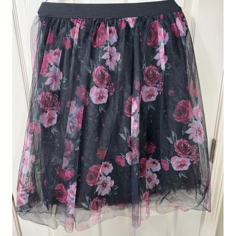 Haute Monde Tutu Knee Length Size M-Tulle Skirt Black & Pink Floral Fairy‎ Goth